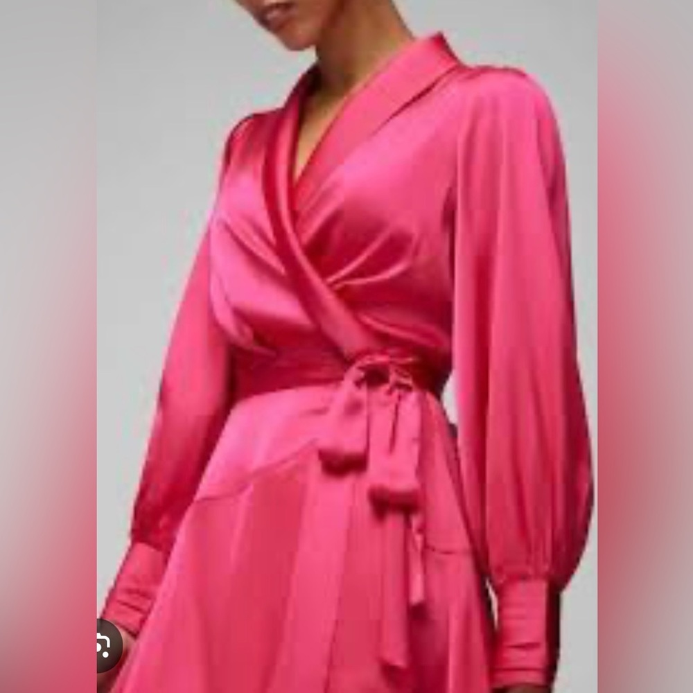 new white house black market hot pink satin wrap dress 6 - Picture 3 of 7